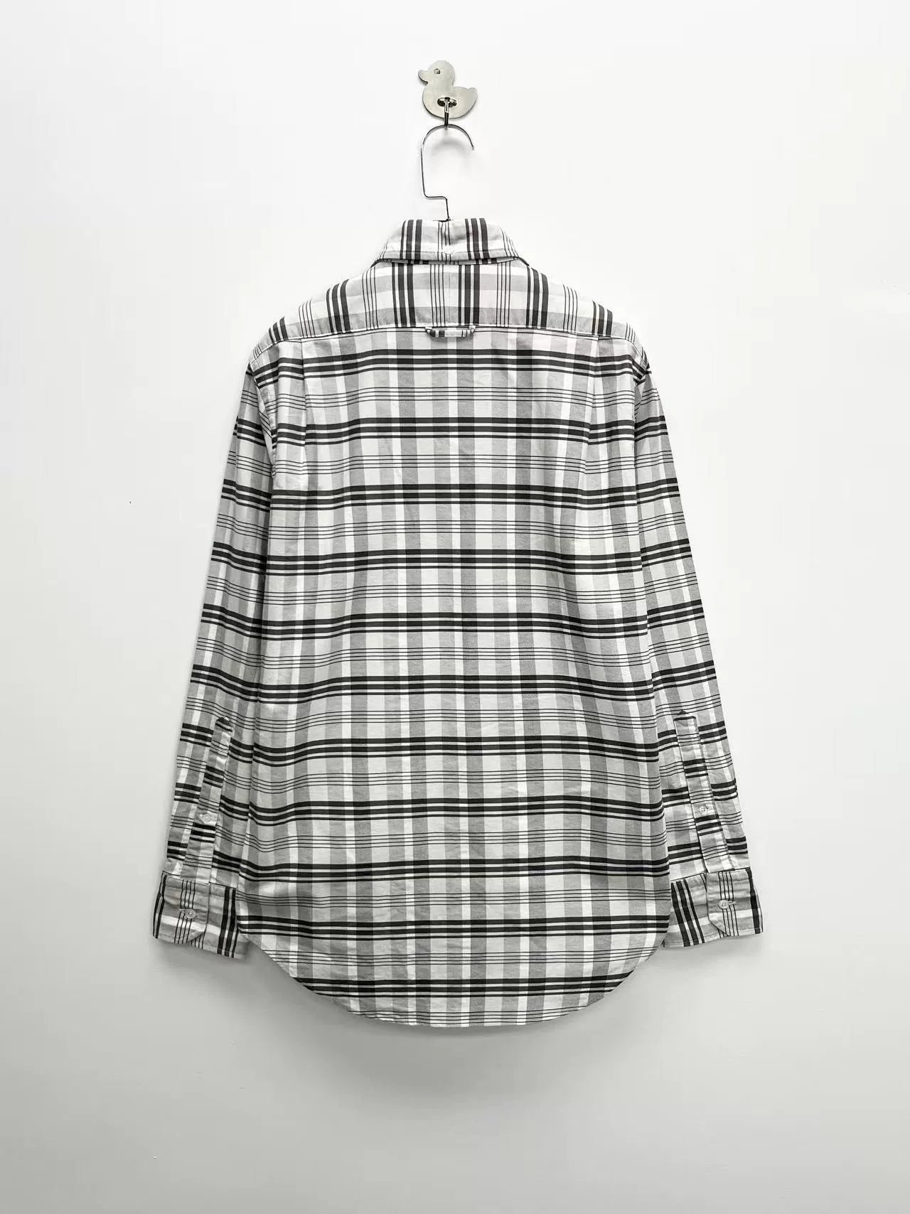thom browne gray white plaid button-up shirt