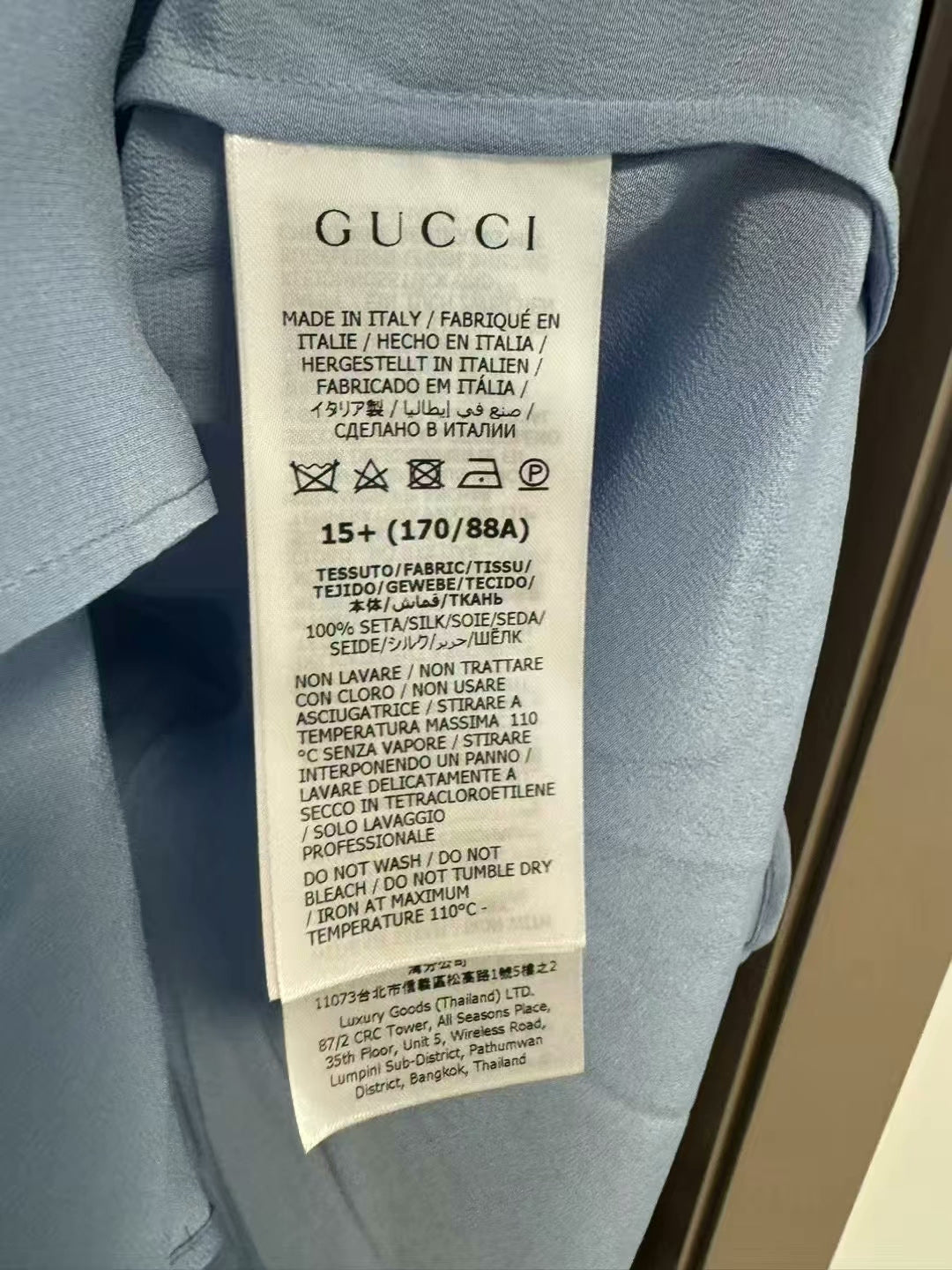 gucci long sleeve silk shirt in blue