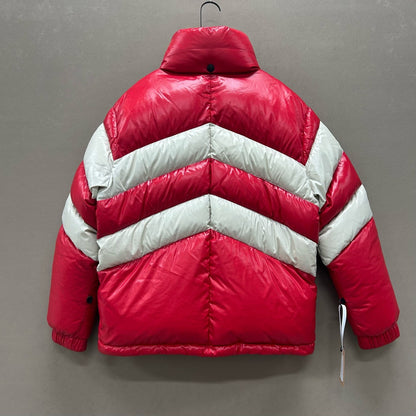 red and white striped down jacket