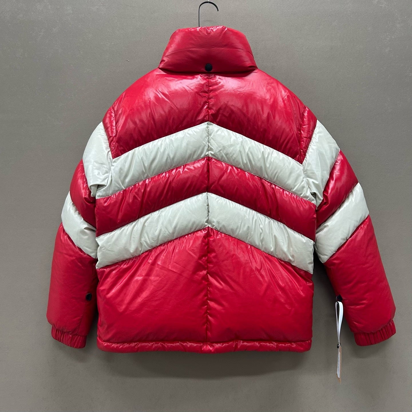 moncler red and white puffer jacket