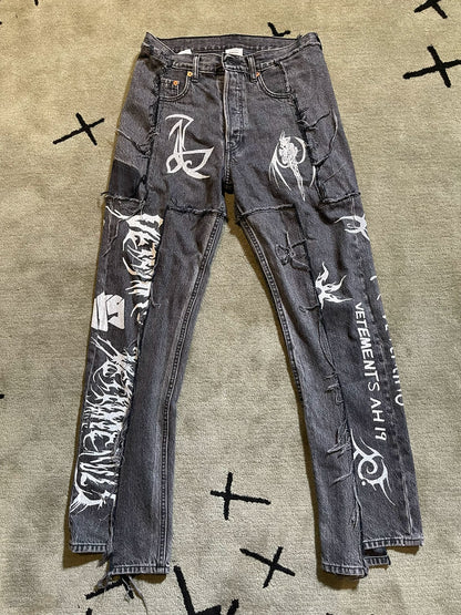 vetements 19 deconstructed tattoo denim pants