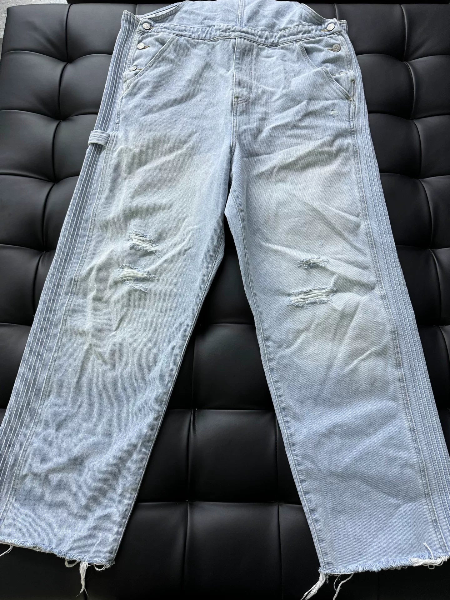 ERL Denim Overalls with Distressed Detail