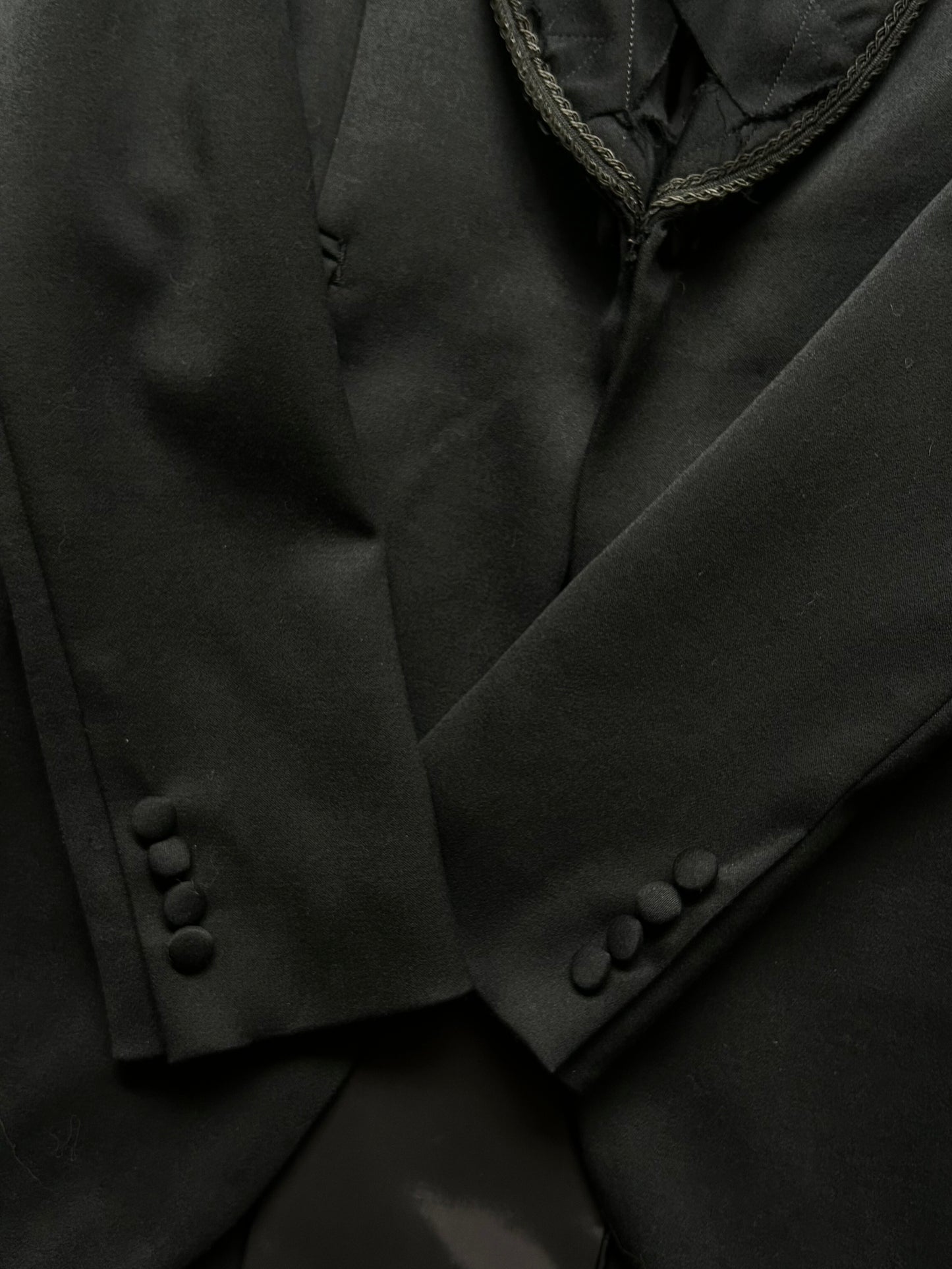 black ruffled tuxedo jacket by Kohshin Satoh