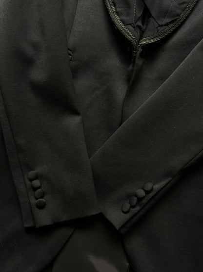 black ruffled tuxedo jacket by Kohshin Satoh