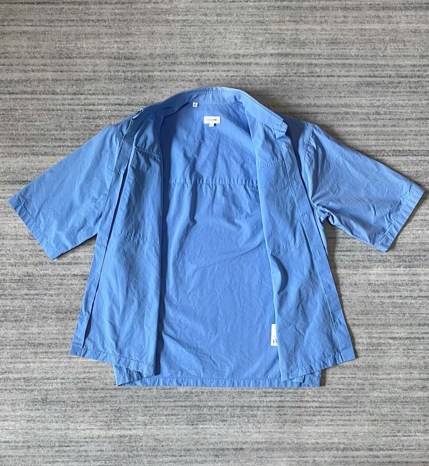 blue short sleeve utility shirt