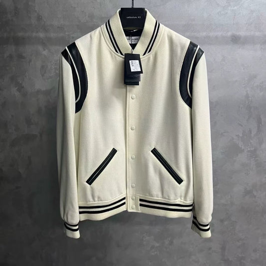 Saint Laurent White Striped Baseball Jacket