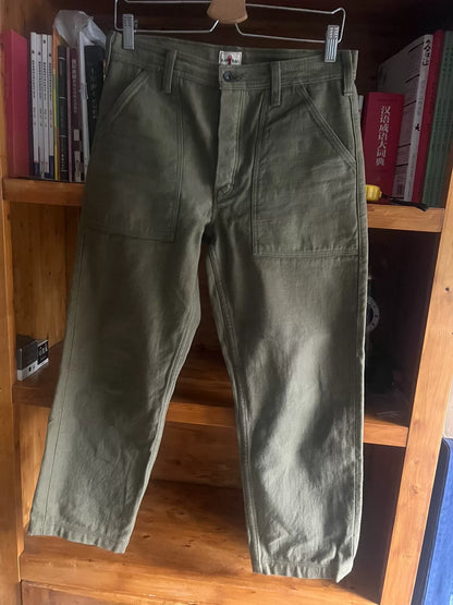 green cargo work pants with thick fabric