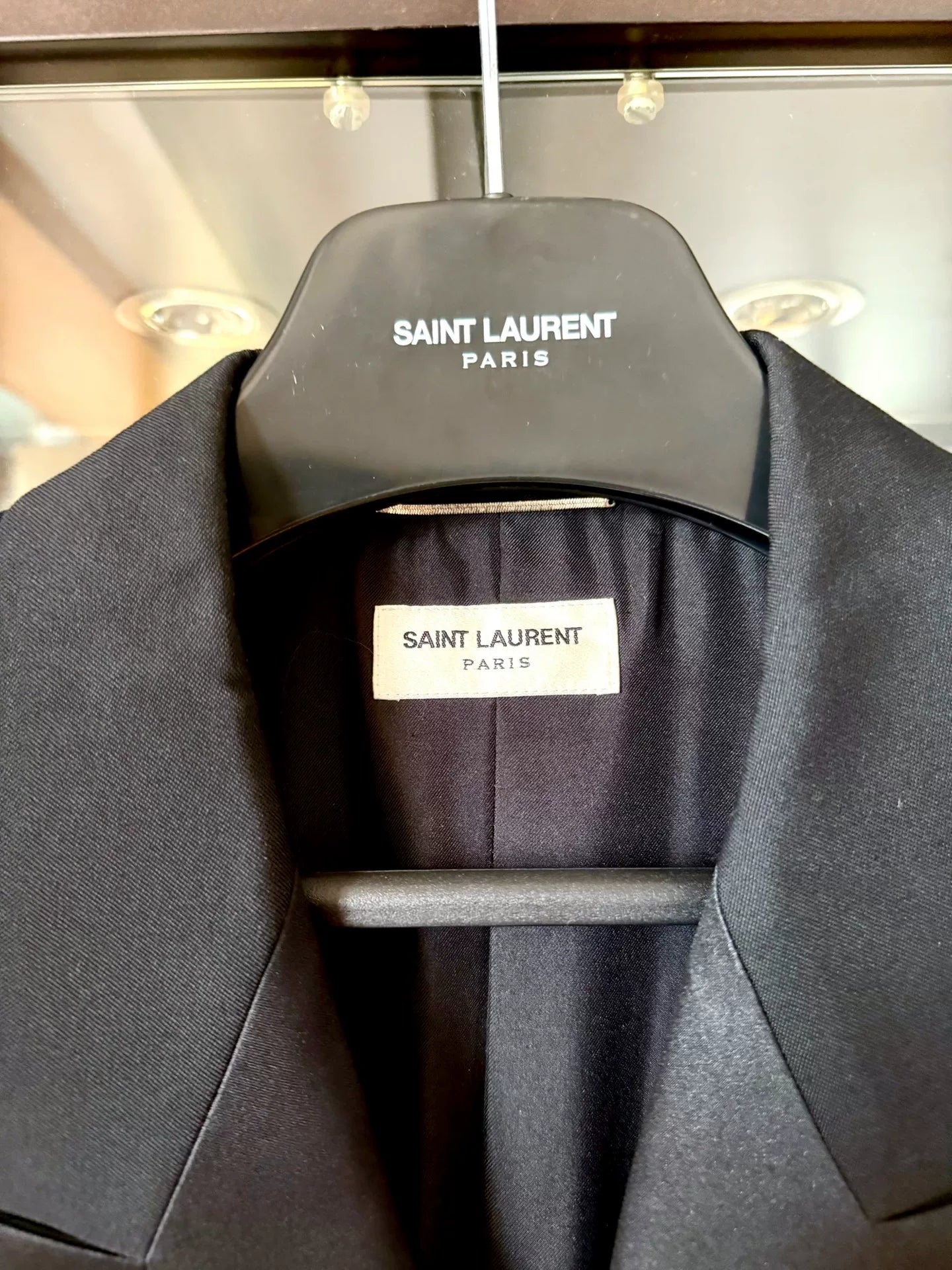 saint laurent black satin double-breasted blazer