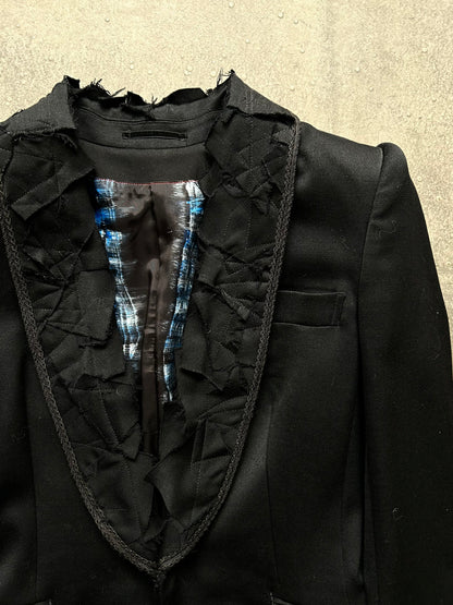 black ruffled tuxedo jacket by Kohshin Satoh