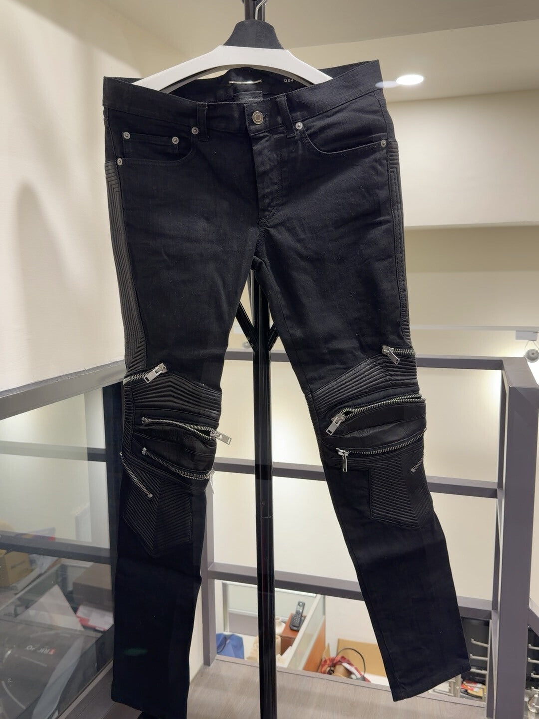 Saint Laurent Black Leather Biker Jeans