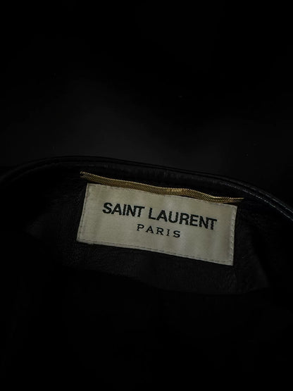 Saint Laurent Black Leather Jacket Zebra Collar