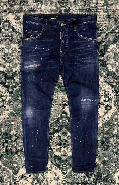 Dsquared2 Blue Denim Pants with Paint Splatter