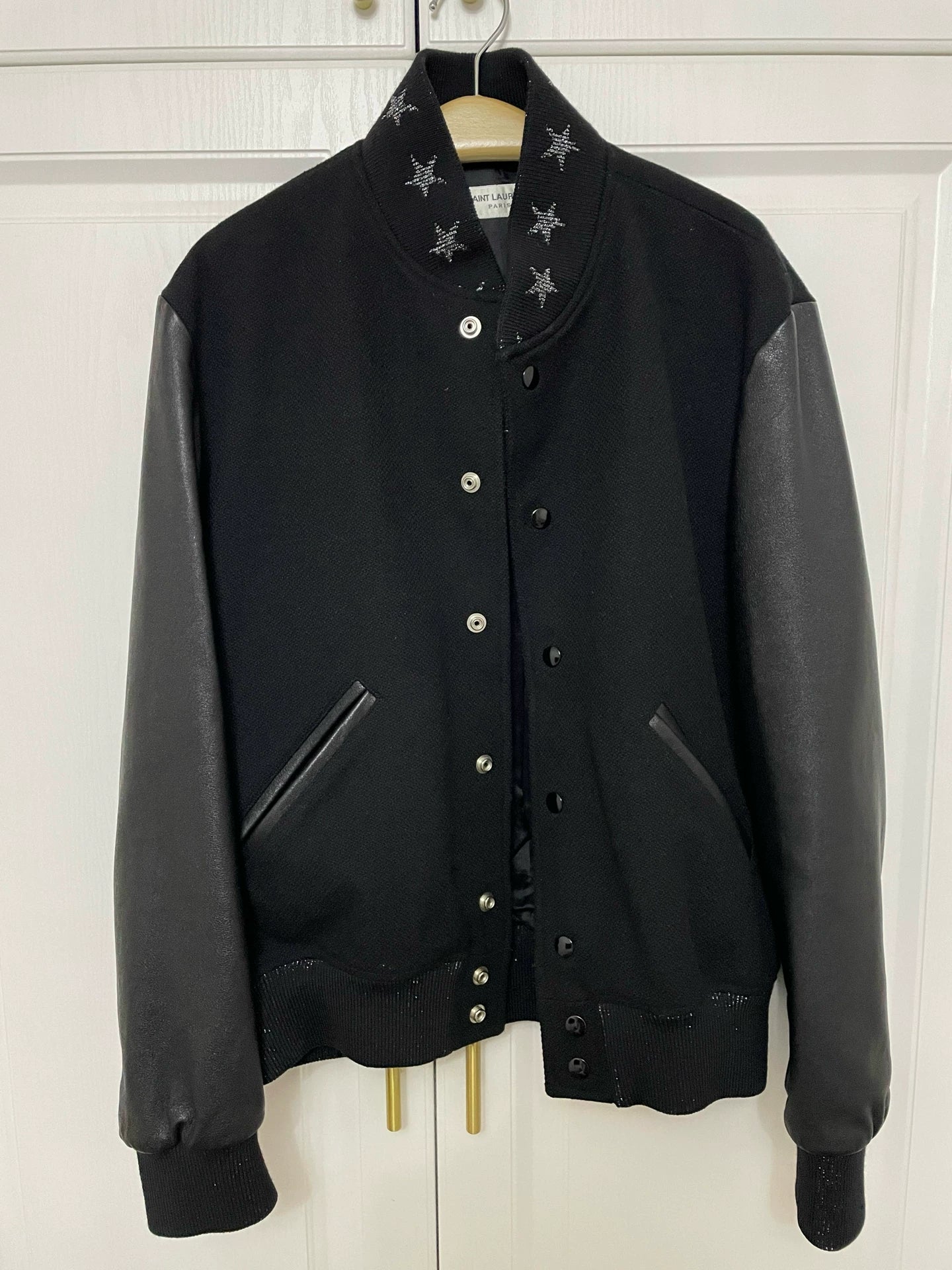 Saint Laurent Leather Sleeve Baseball Jacket