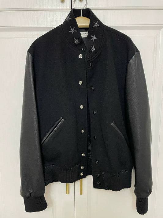 Saint Laurent Leather Sleeve Baseball Jacket