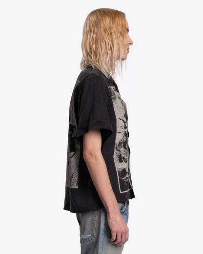 black and white graphic short sleeve shirt