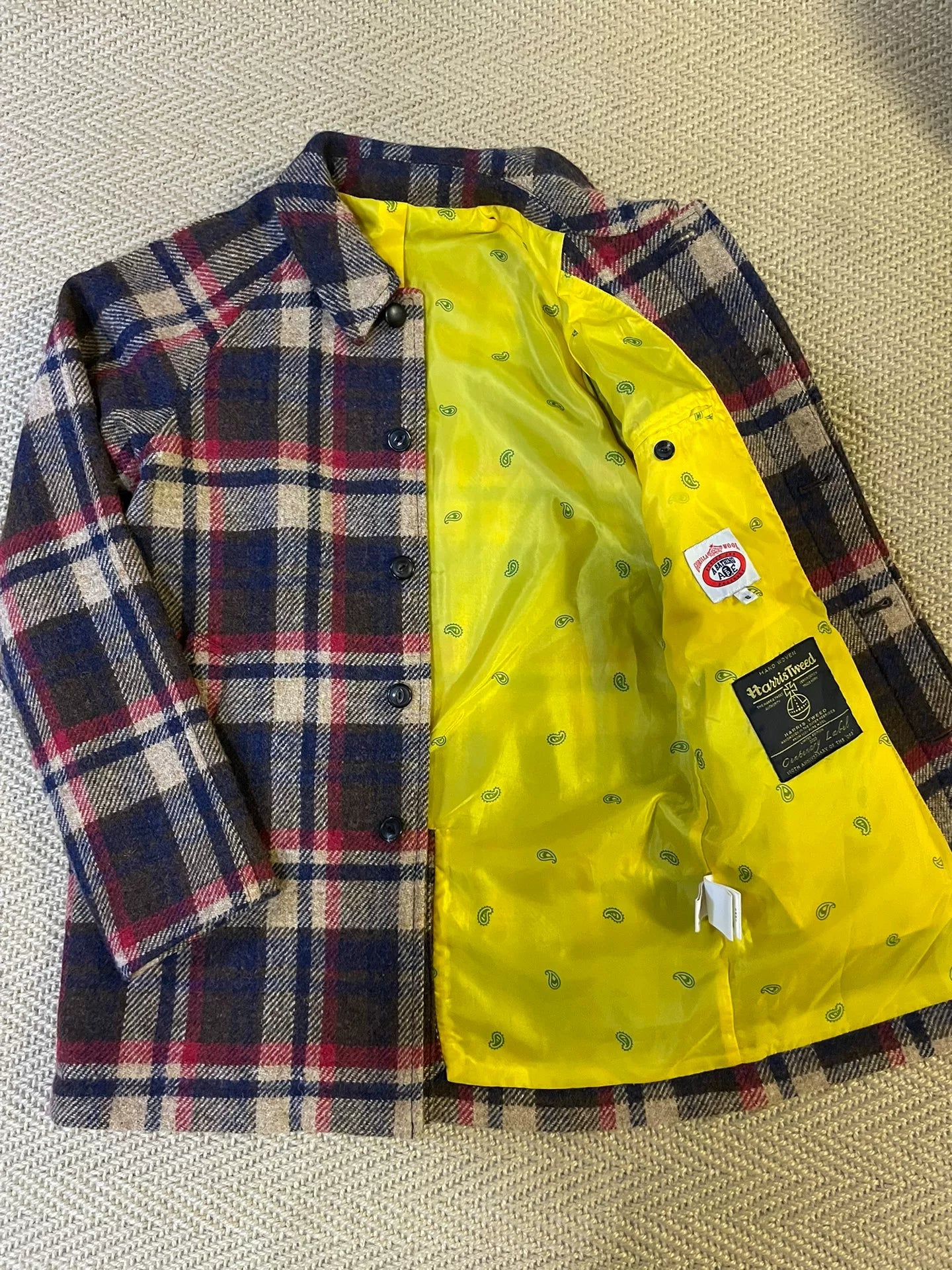 bape x harris tweed wool coat