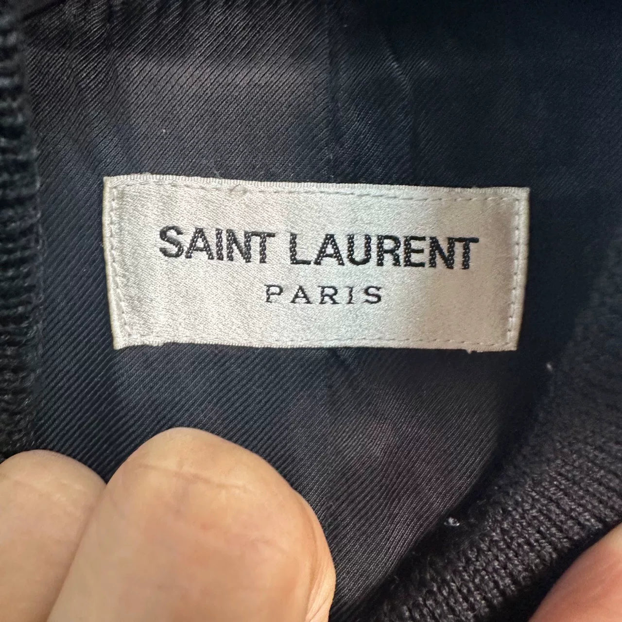Saint Laurent Black Leather Sleeve Baseball Jacket