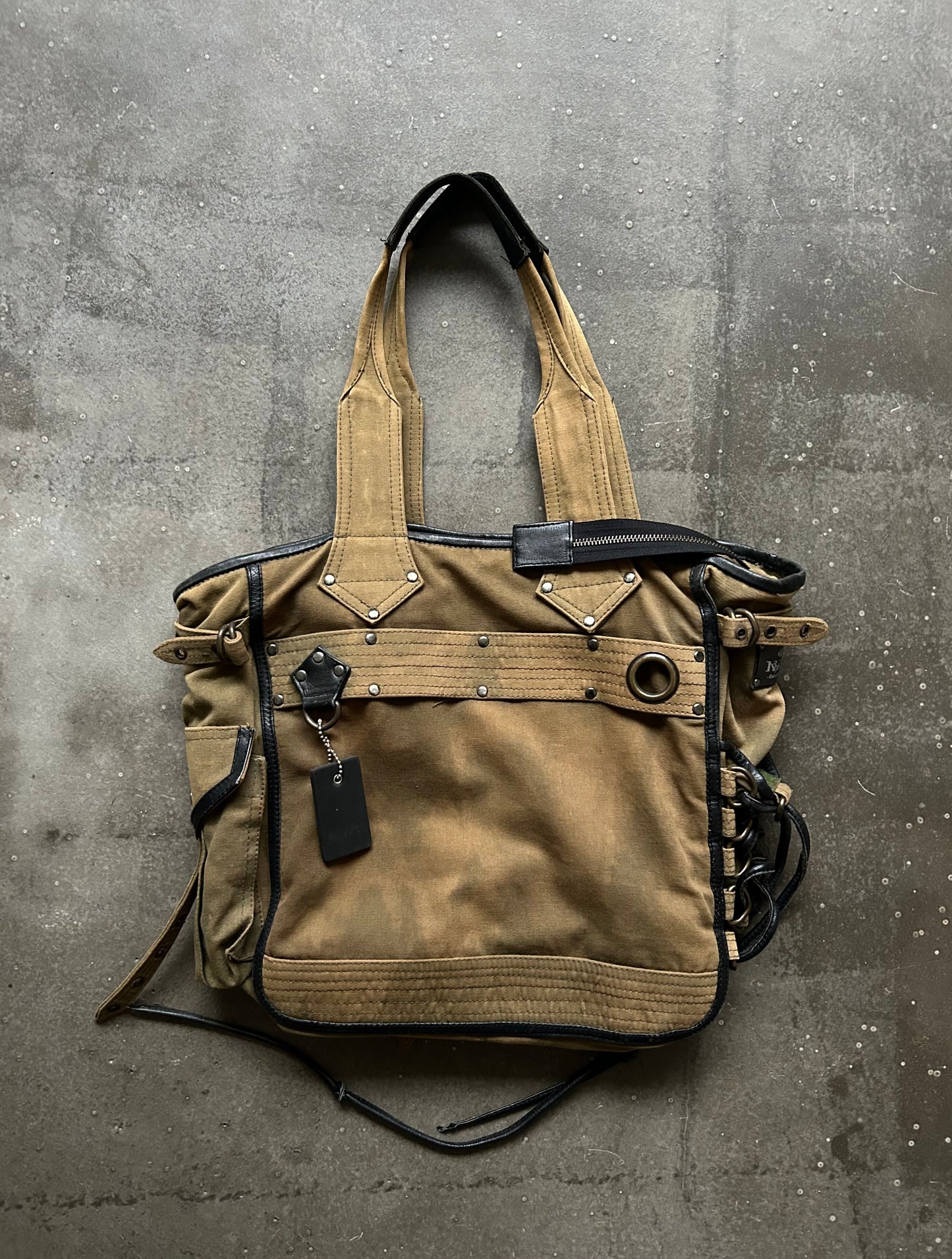 KMRII Studded Drawstring Denim Tote Bag