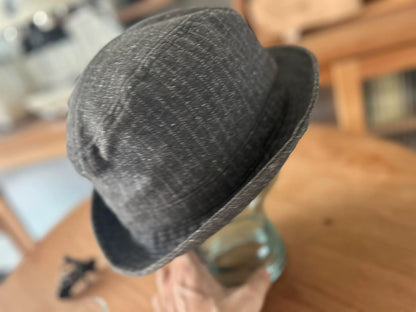 unique gray bucket hat with logo patch