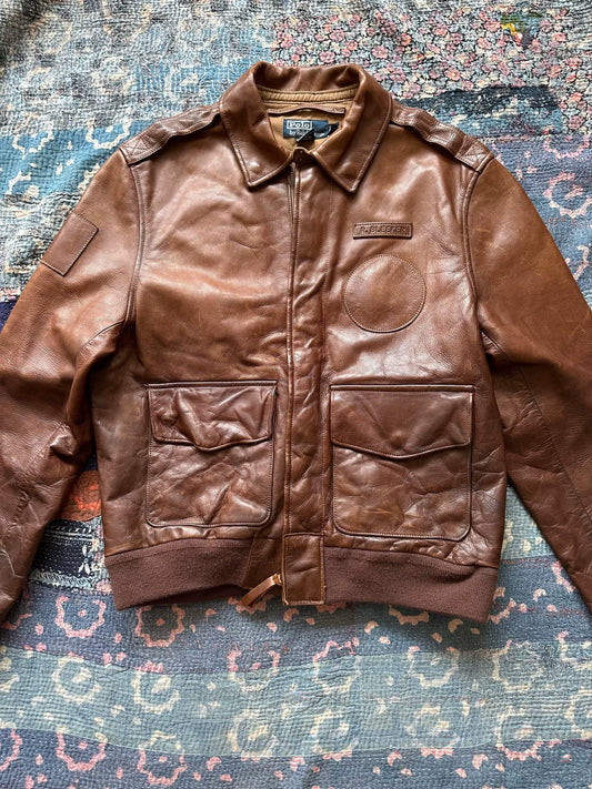 distressed leather jacket by polo ralph lauren