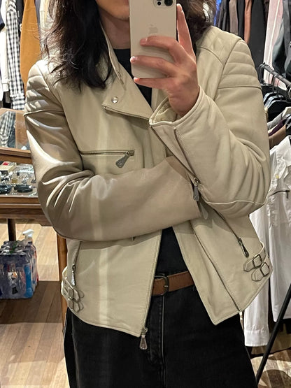 white leather motorcycle jacket by Alexander McQueen