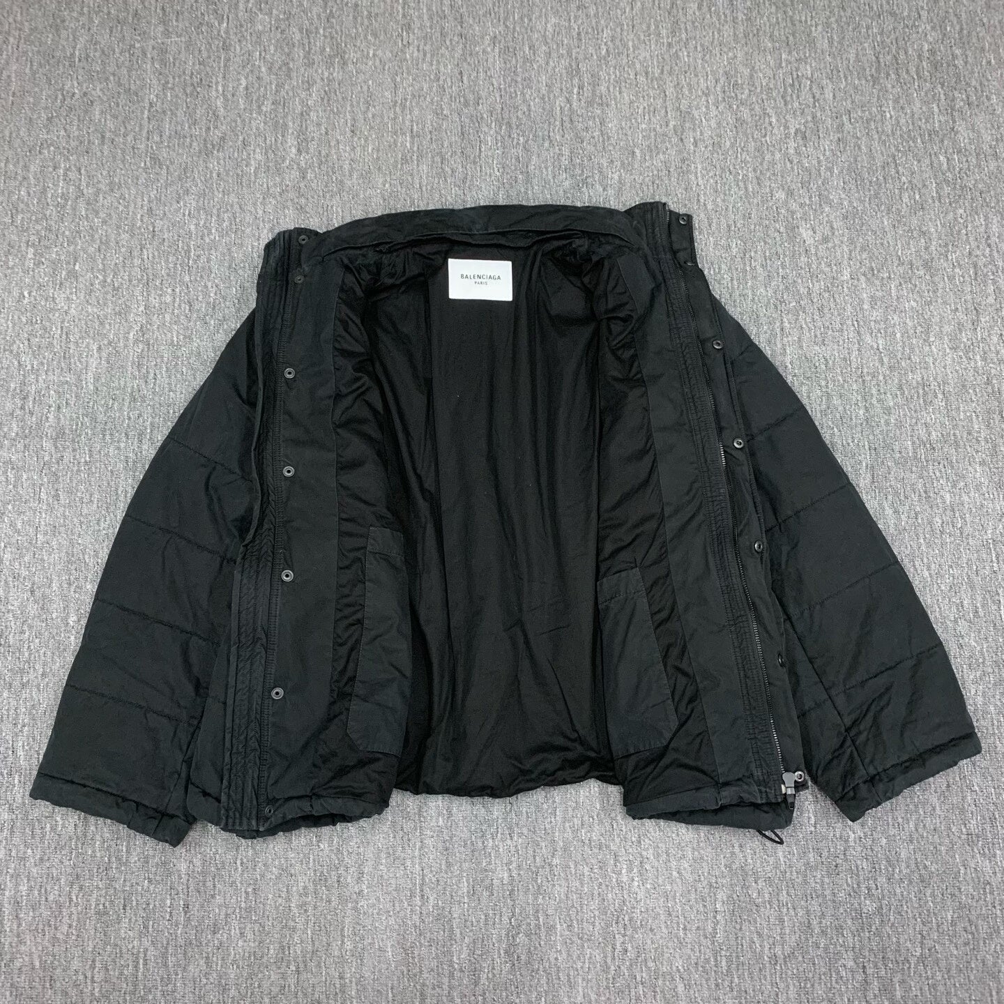 black balenciaga logo padded coat for men