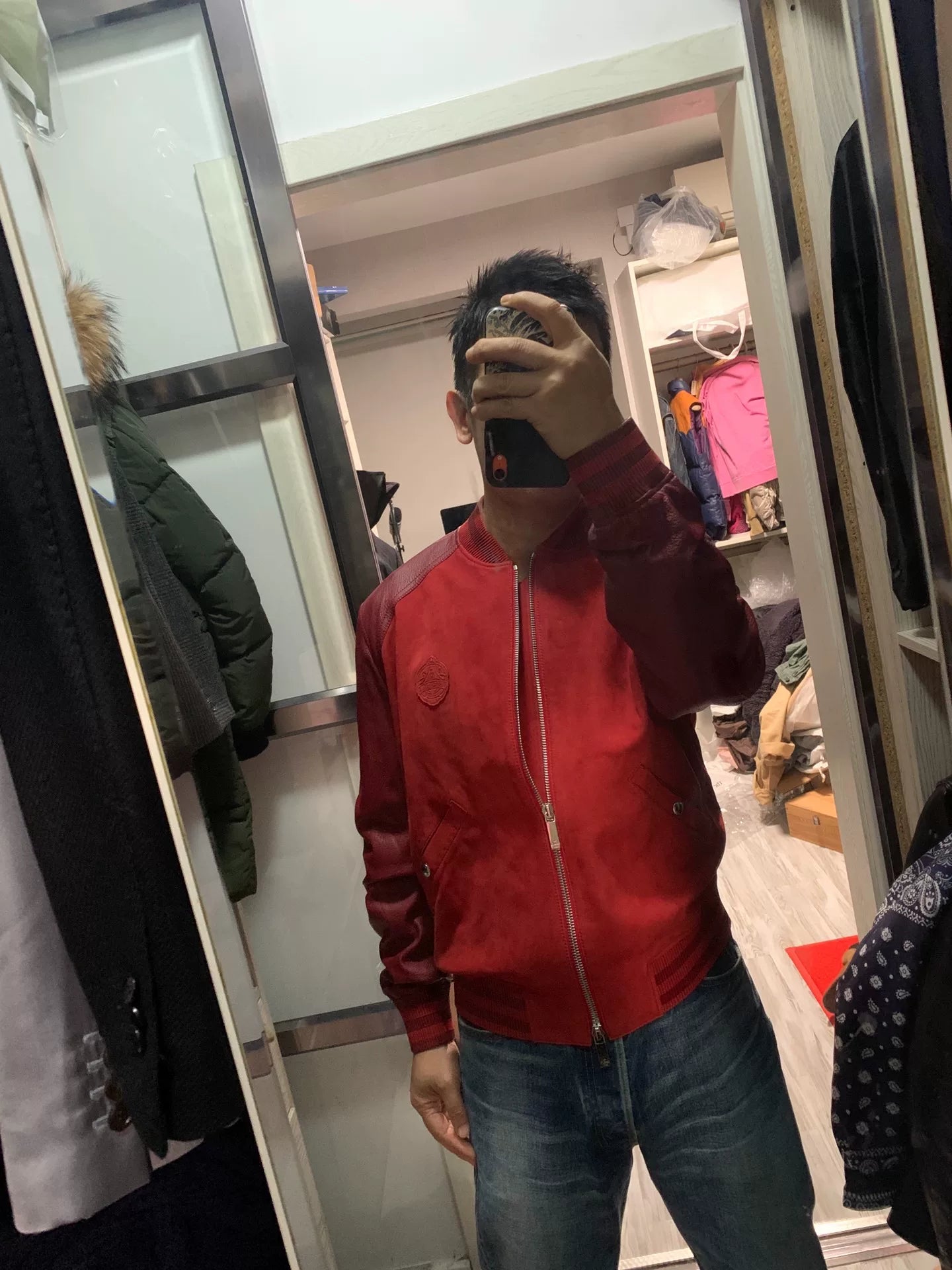berluti red leather bomber jacket size 46