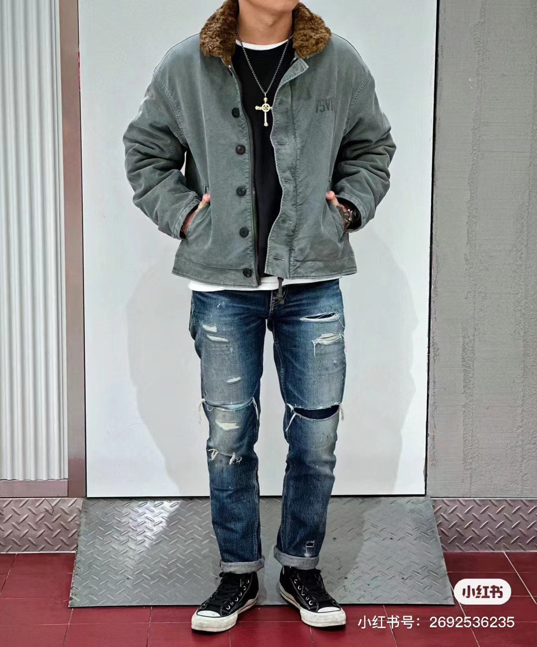 visvim purser deck jacket in olive green