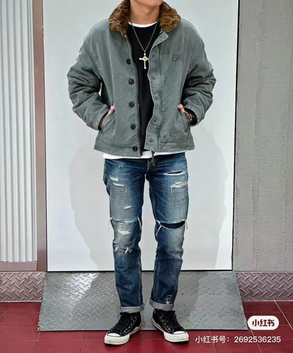 visvim purser deck jacket in olive green