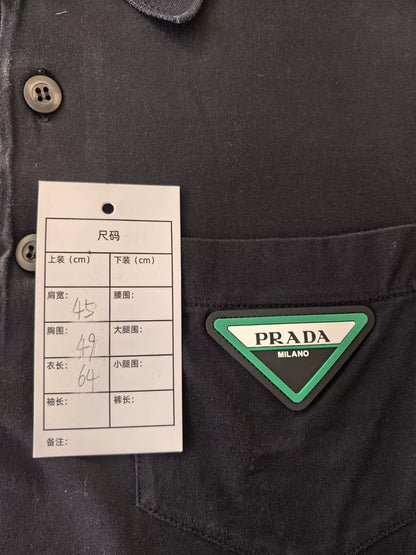 Prada Black Triangle Logo Polo Shirt