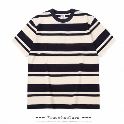 FREEWHEELERS Random Striped Crewneck T-shirt