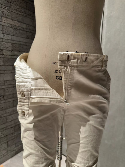 unique white pleated denim trousers