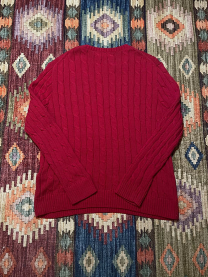 RALPH LAUREN Red Cable Knit Pony Pullover