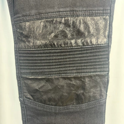 black leather patched denim pants by neil barrett