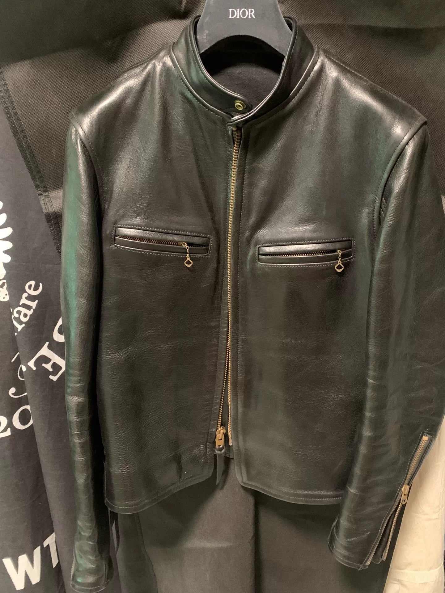 handcrafted leather biker jacket in size 38