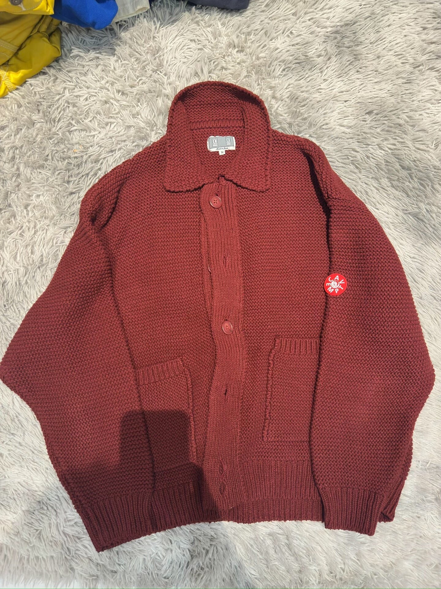 CE/CAVEMPT Wine Red Single-Breasted Knit Sweater