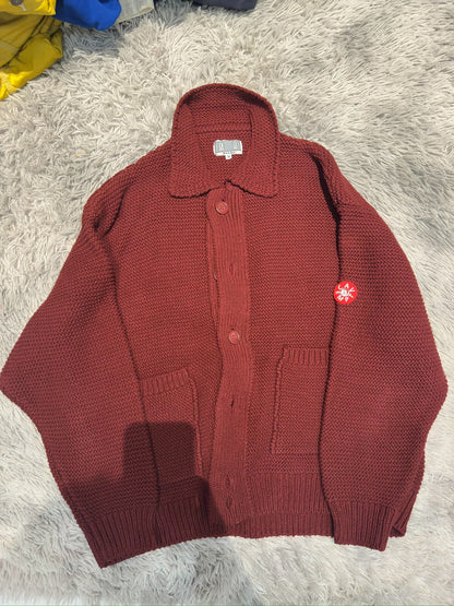 CE/CAVEMPT Wine Red Single-Breasted Knit Sweater