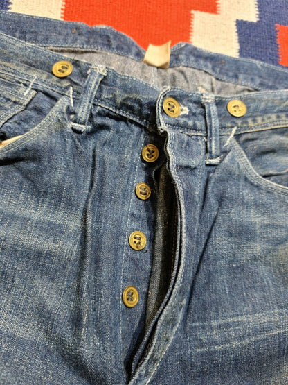RRL Washed Distressed Gold Button Jeans