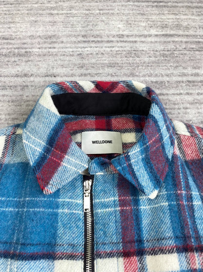 we11done plaid fleece half-zip jacket