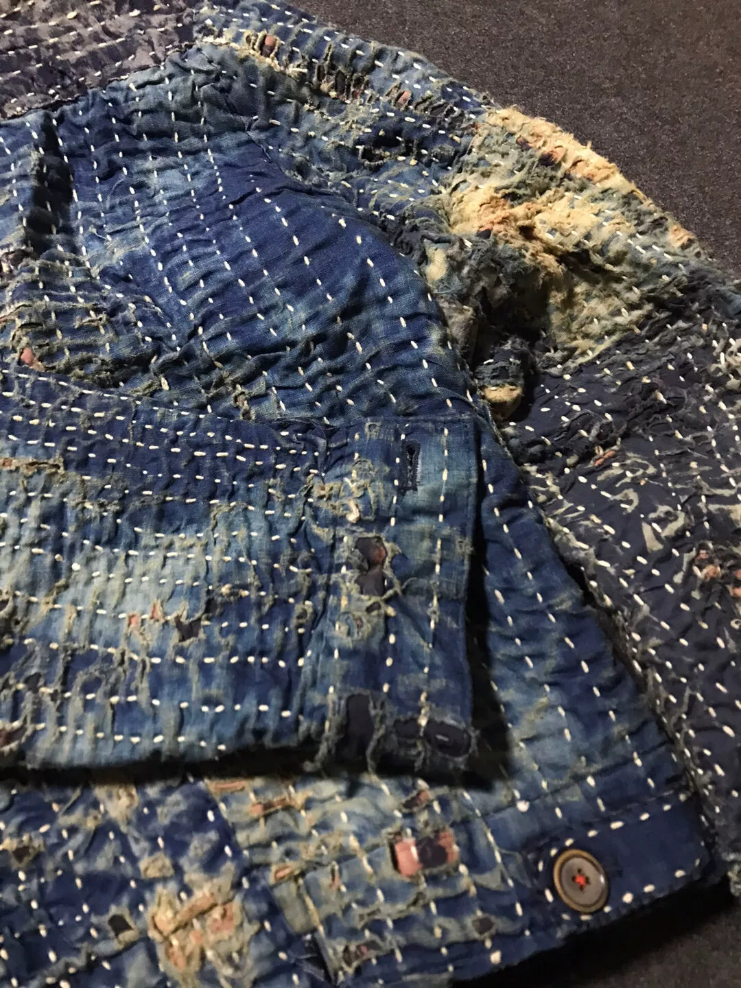 unique boro patchwork blue-yellow jacket