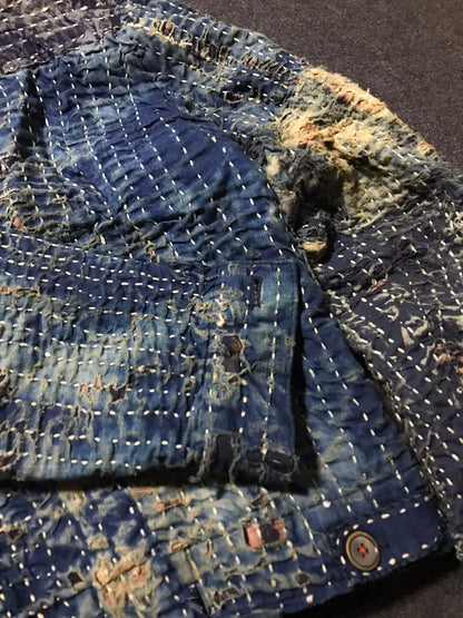 unique boro patchwork blue-yellow jacket