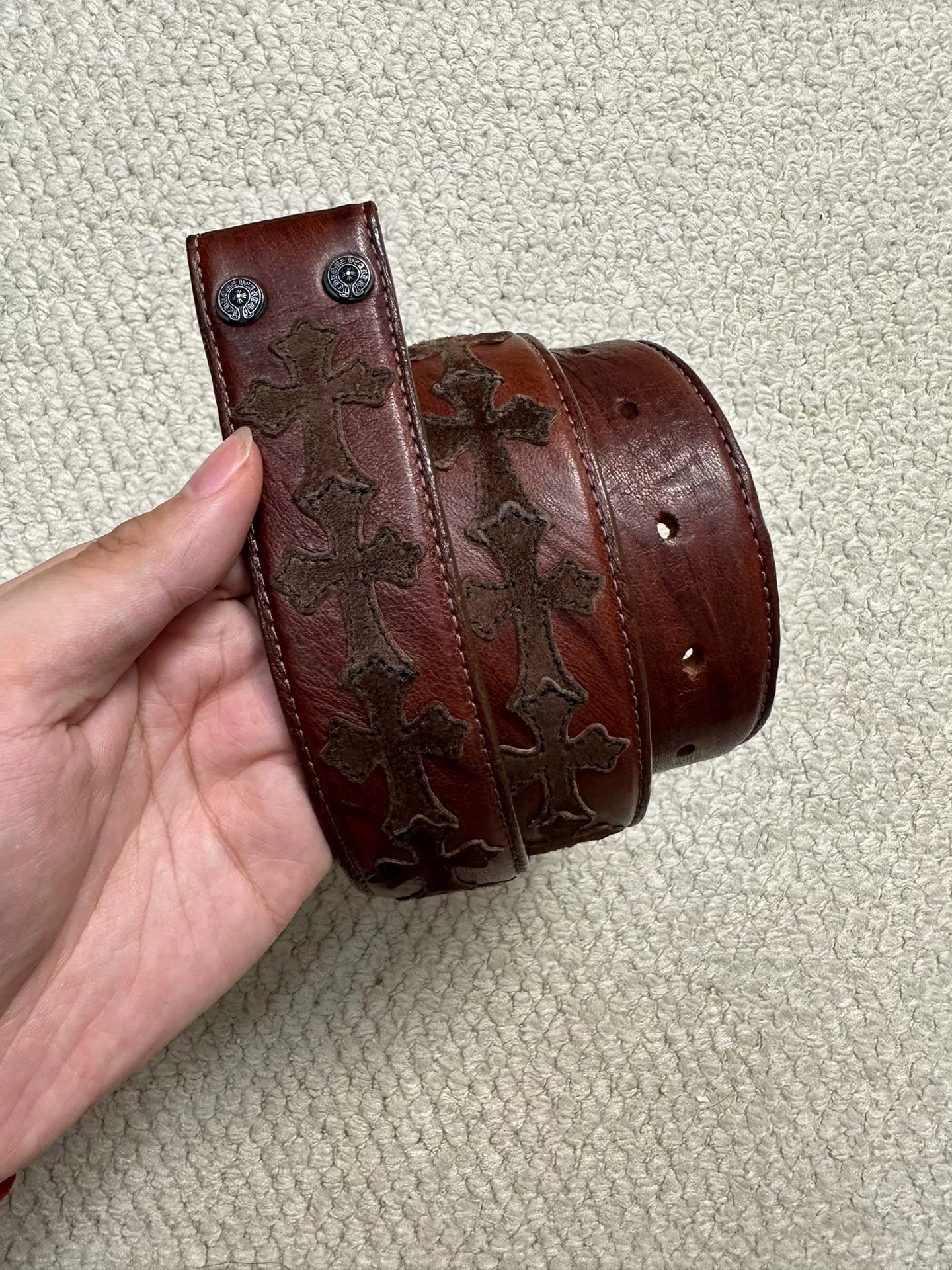 Chrome Hearts Brown Suede Cross Patch Belt 32