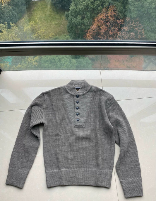 gray wool sweater with button details