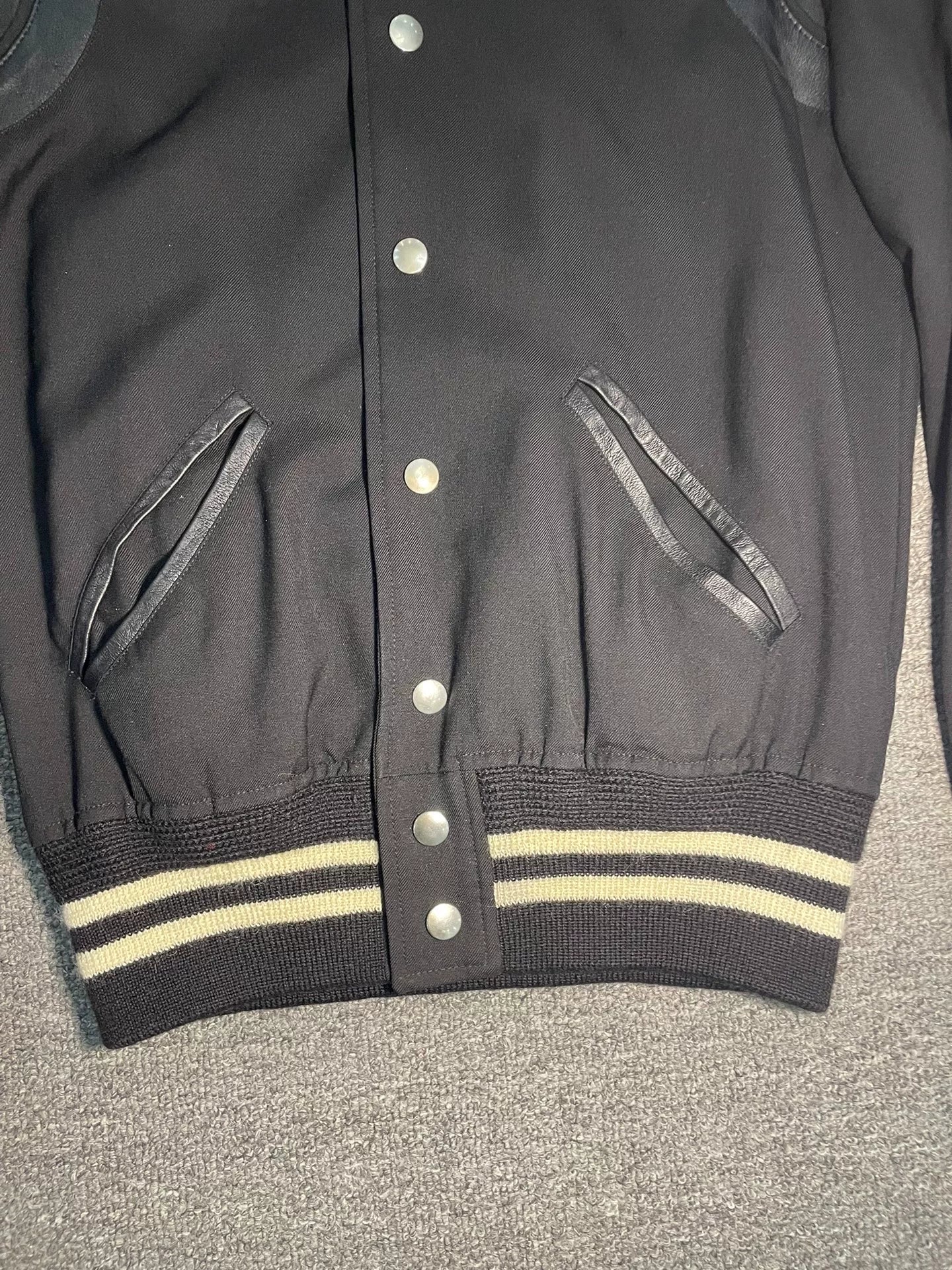 Saint Laurent Black Leather Accent Baseball Jacket