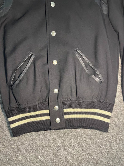 Saint Laurent Black Leather Accent Baseball Jacket