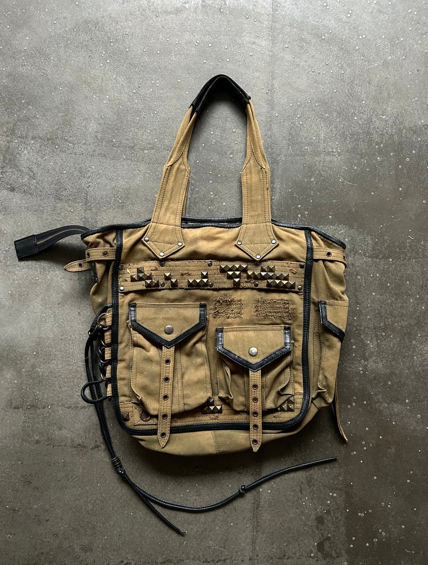 KMRII Studded Drawstring Denim Tote Bag