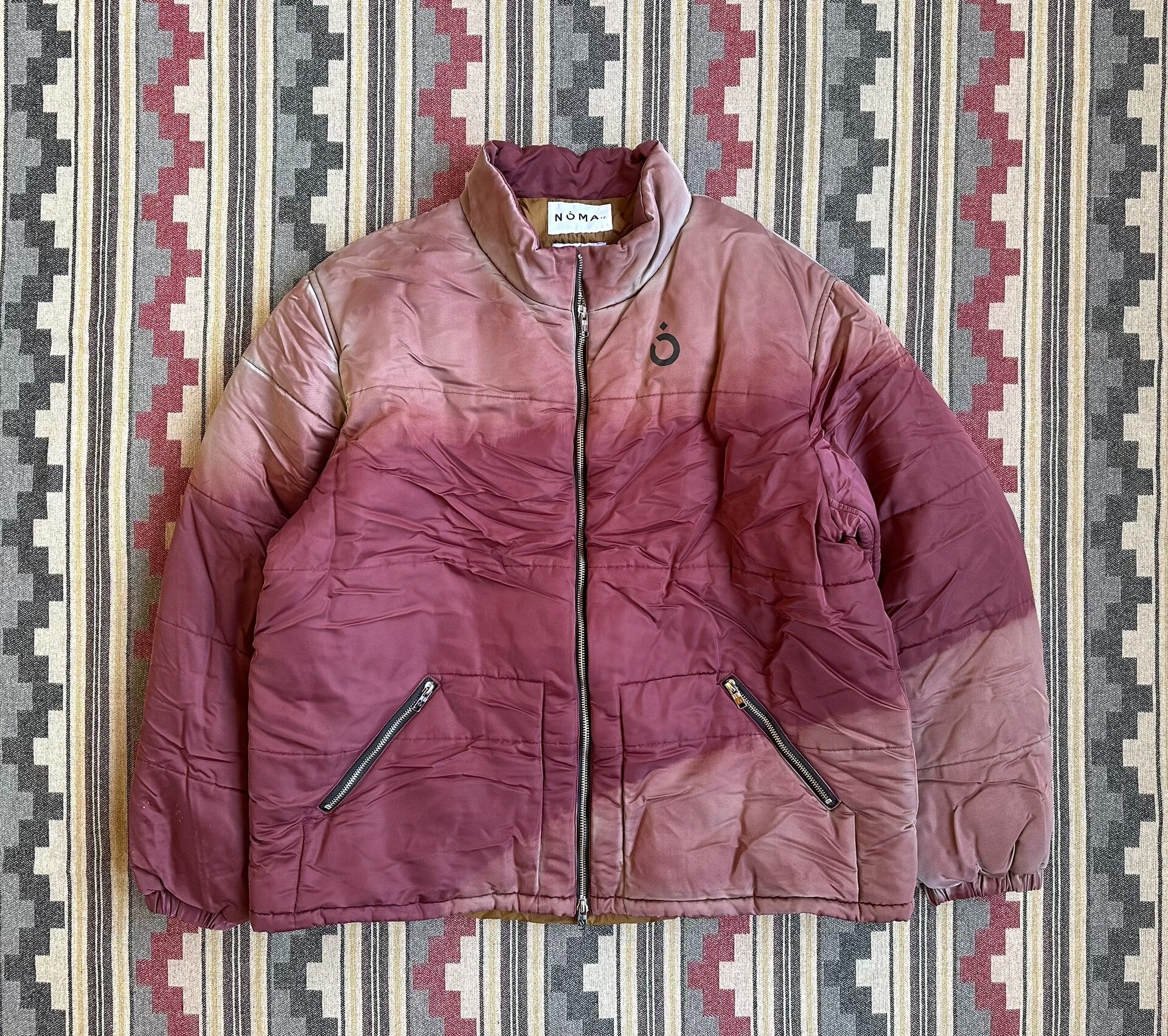 hand dyed puffer jacket in warm tones