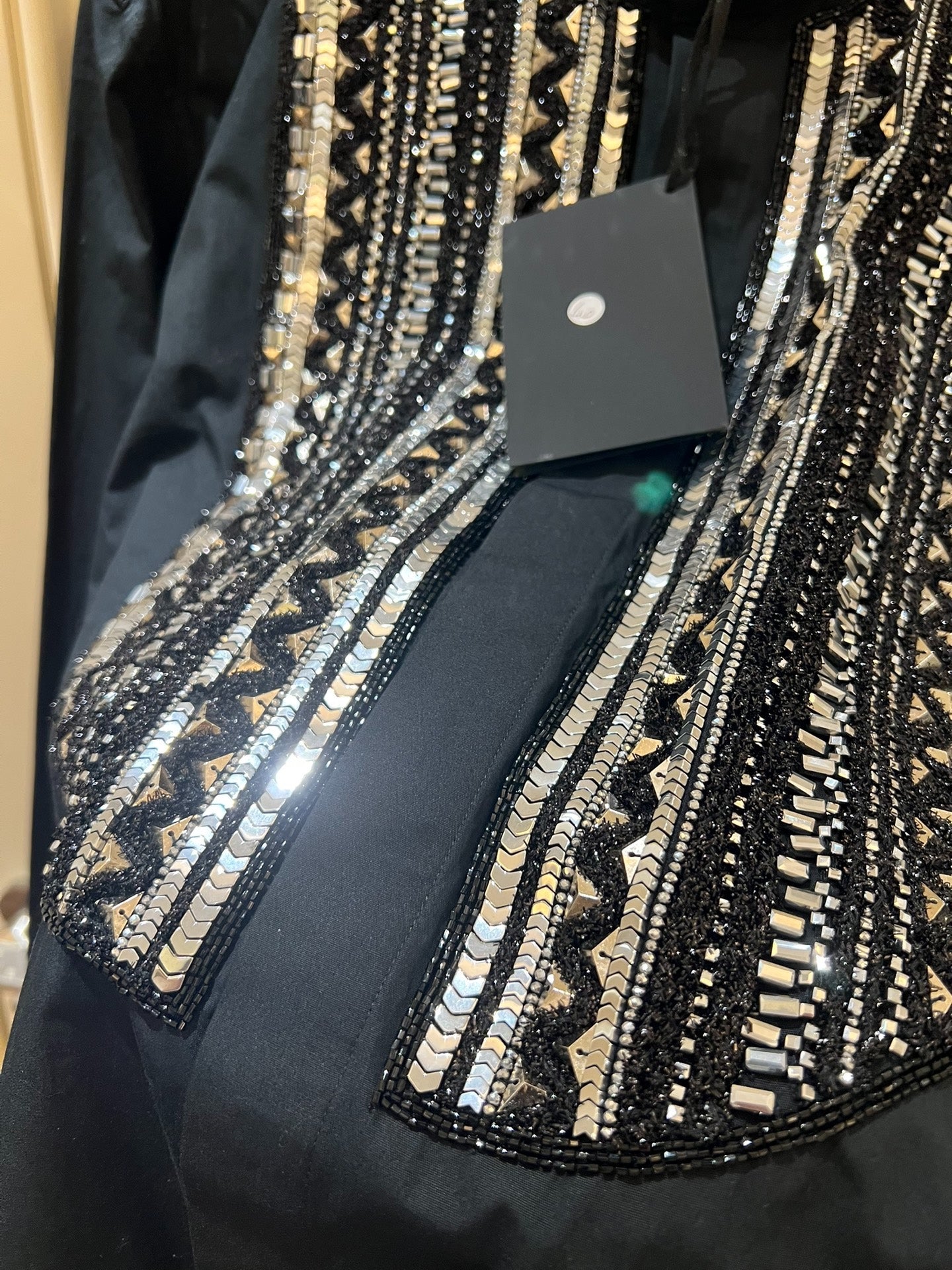 Balmain Black Silver Sequin Cotton Shirt