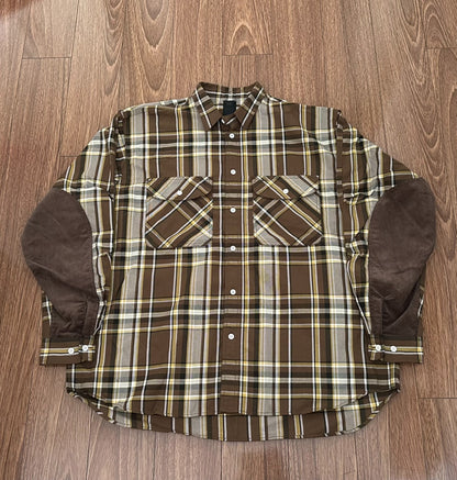 daiwa pier39 tech elbow patch flannel shirt