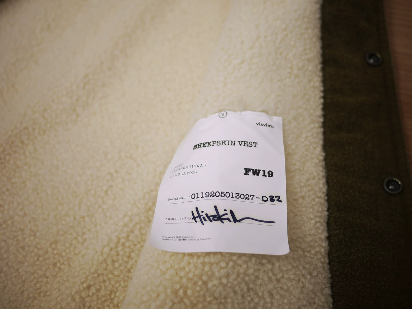 19AW Visvim Sheepskin Vest in Olive